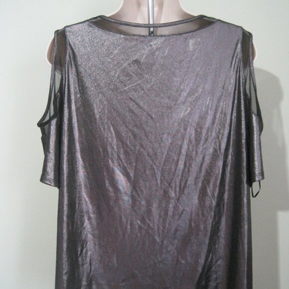 Nwt Rock & Republic Womens XL Metallic Black Cold Shoulder Top Mesh Ladder Neck - Picture 4 of 8